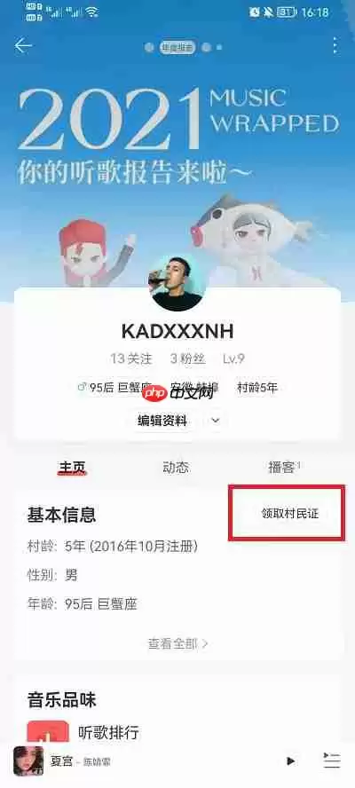 网易云音乐村民证在哪里