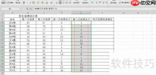 Excel统计学生两次成绩名次进退情况