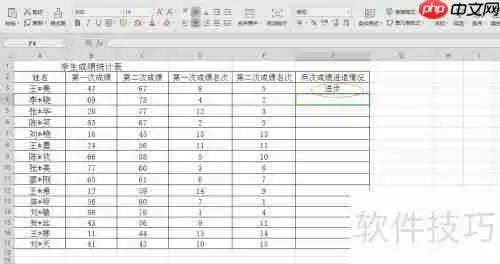 Excel统计学生两次成绩名次进退情况
