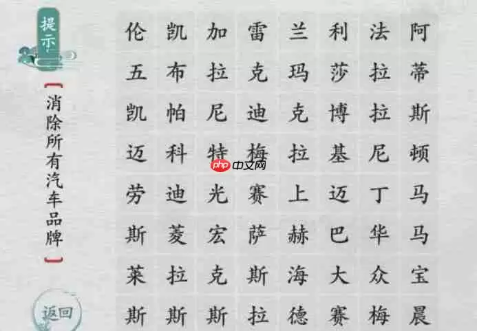 离谱的汉字消除所有汽车品牌怎么过-消除汽车品牌通关图文攻略