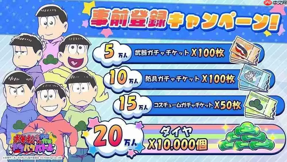 《阿松》全新手机游戏《阿松六喜六忧大乱斗》日服开放预约 突破一定预约人数即可获得豪华奖励