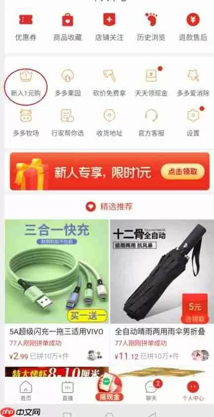 拼多多新人一元购在哪里