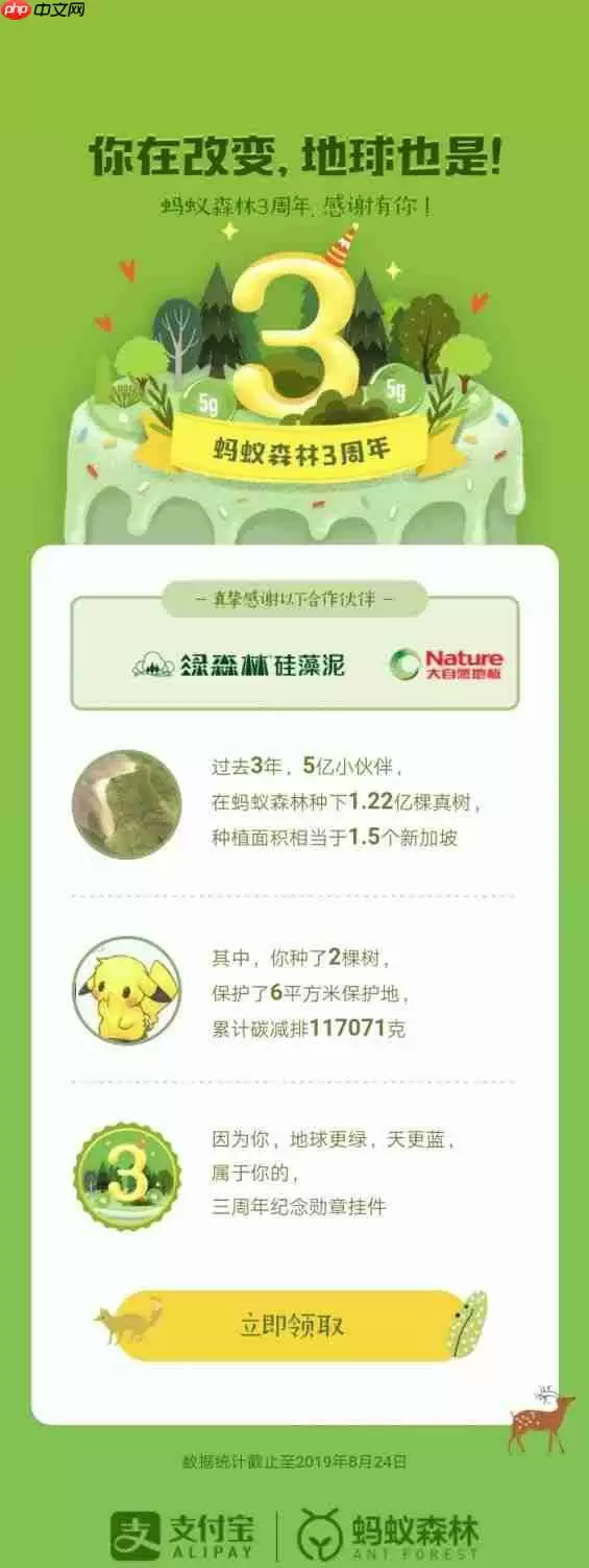 支付宝蚂蚁森林3周年勋章挂件怎么获得 蚂蚁森林三周年皮肤领取技巧分享