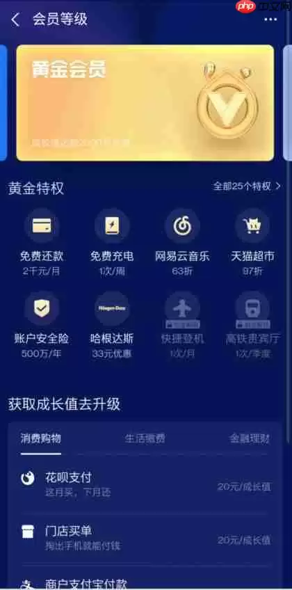 支付宝怎么升级到黄金会员