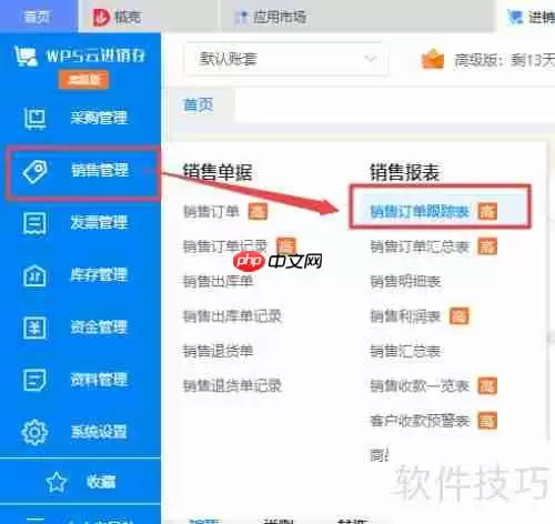 WPS进销存系统:销售订单跟踪表导出Excel教程