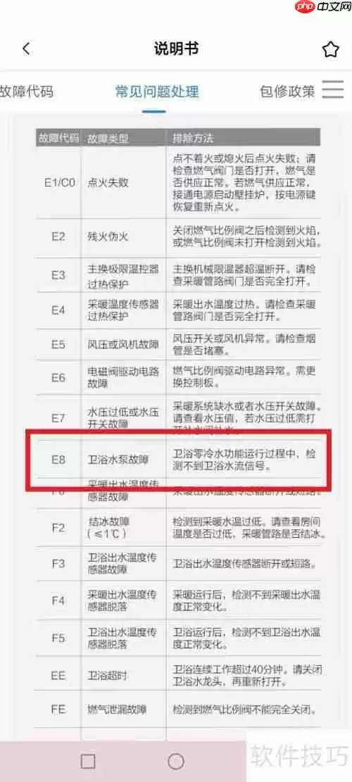 壁挂炉e8故障恢复方法