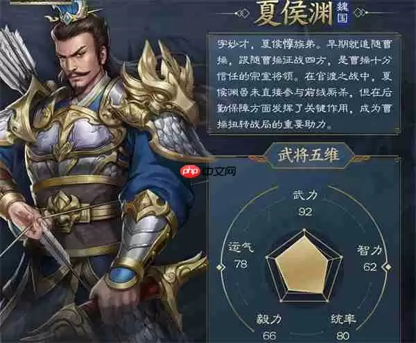 新三国志曹操传夏侯渊介绍及阵容搭配