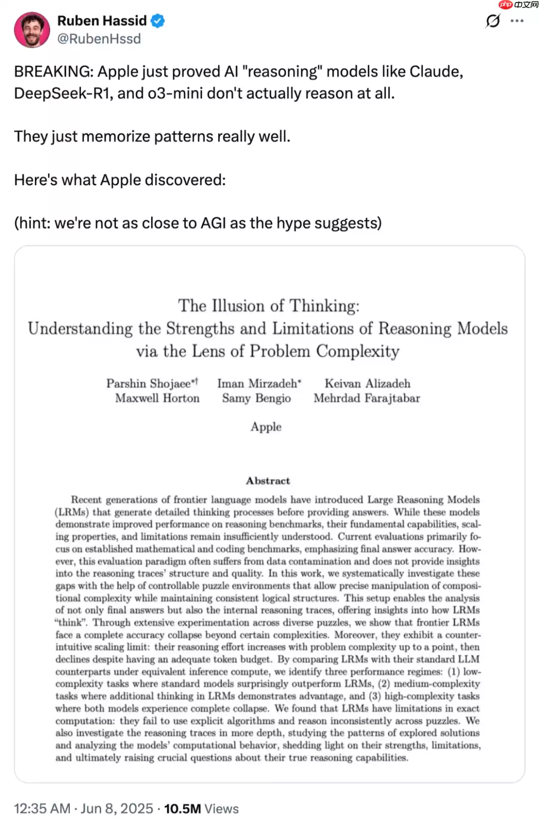 质疑DeepSeek-R1、Claude Thinking根本不会推理！苹果争议论文翻车了？
