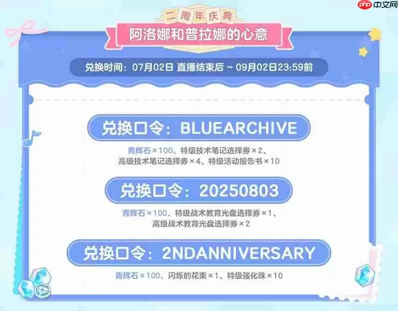 蔚蓝档案最新二周年兑换码 国服二周年官方福利礼包