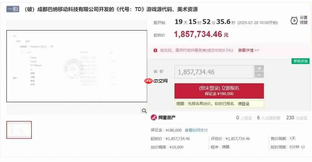 半成品游戏源代码185万起拍!拍卖方:曾投入超千万元