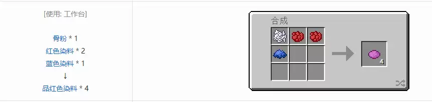我的世界品红色染料怎么合成