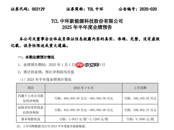 光伏至暗时刻:TCL中环预计上半年净亏损超40亿元