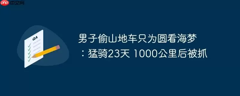 男子偷山地车只为圆看海梦 ：猛骑23天 1000公里后被抓
