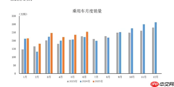 2025年6月中国乘用车产销情况:销量达253.6万辆