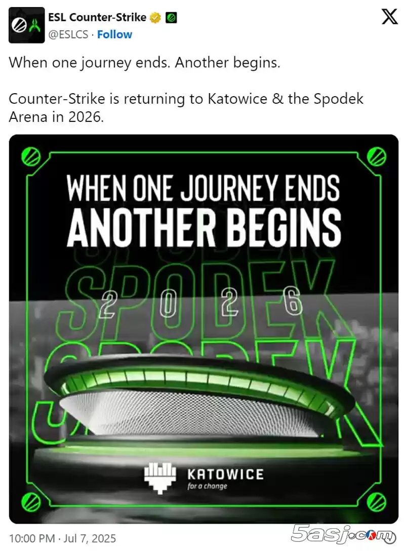 ‌ESL宣布2026年双重布局：卡托维兹Spodek竞技场回归承办新赛事