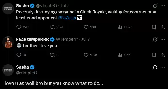 电竞传奇选手s1mple与FaZe创始人神秘互动引猜想：转会续约暗藏玄机？