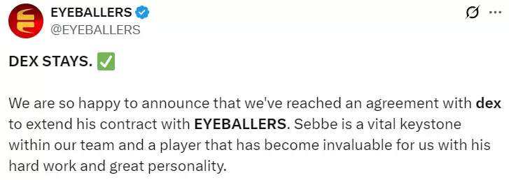 EYEBALLERS官宣续约核心选手dex 2025阵容完整公布 maxster加盟