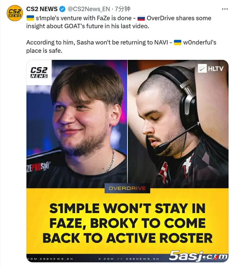 s1mple去向成谜!爆料人确认:FaZe不续约、NAVI不回归,w0nderful稳坐首发 s1mple去向成谜!爆料人确认:FaZe不续约、NAVI不回归,w0nderful稳坐首发