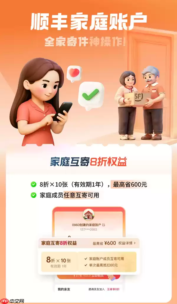 顺丰家庭账户上线：家人互寄享8折 最高可省600元