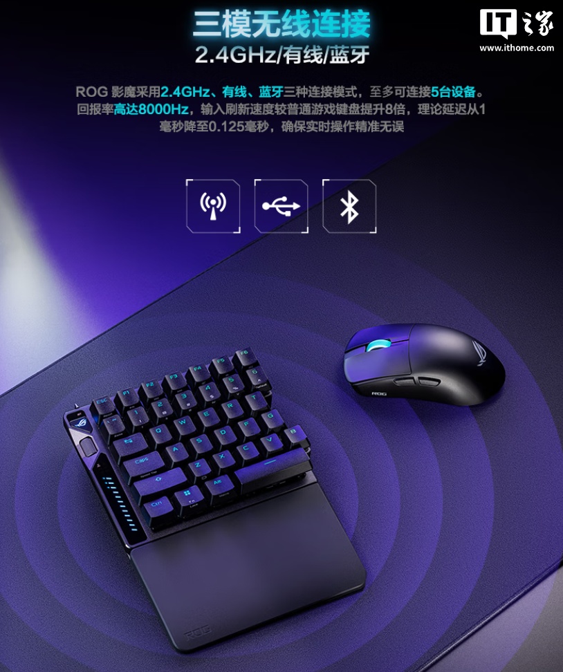华硕 ROG 影魔 75% 分离式键盘上市：HFX V2 磁轴、无线 8K 回报率，2599 元