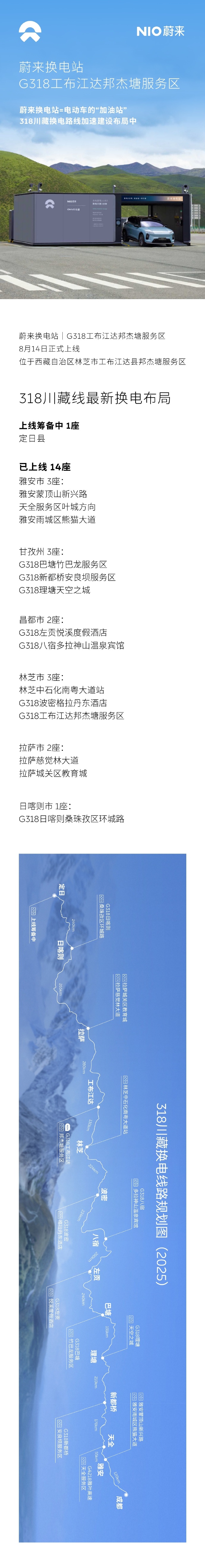 蔚来全球海拔最高换电站上线，G318