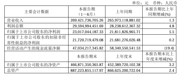 中国电信上半年净利润230亿元,同比增长5.5%