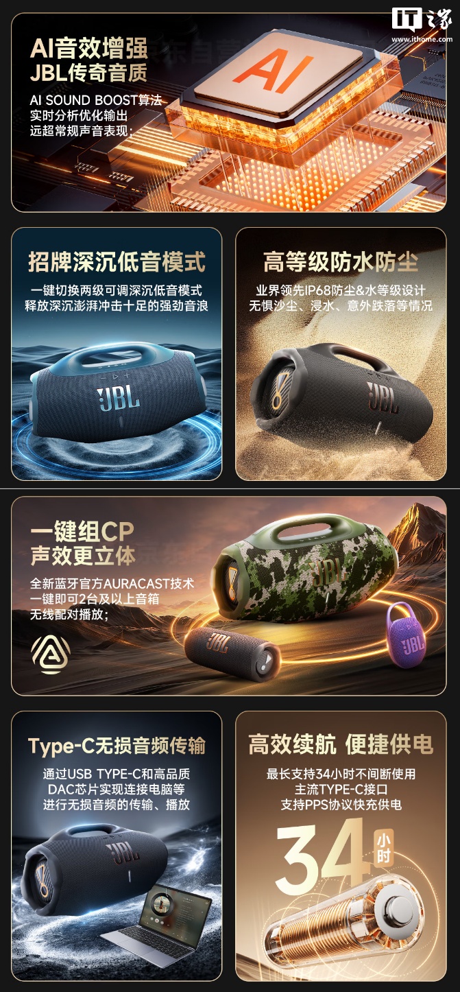 JBL 音乐战神 4 户外蓝牙音箱发布：两档低音、功率续航大提升，3999 元