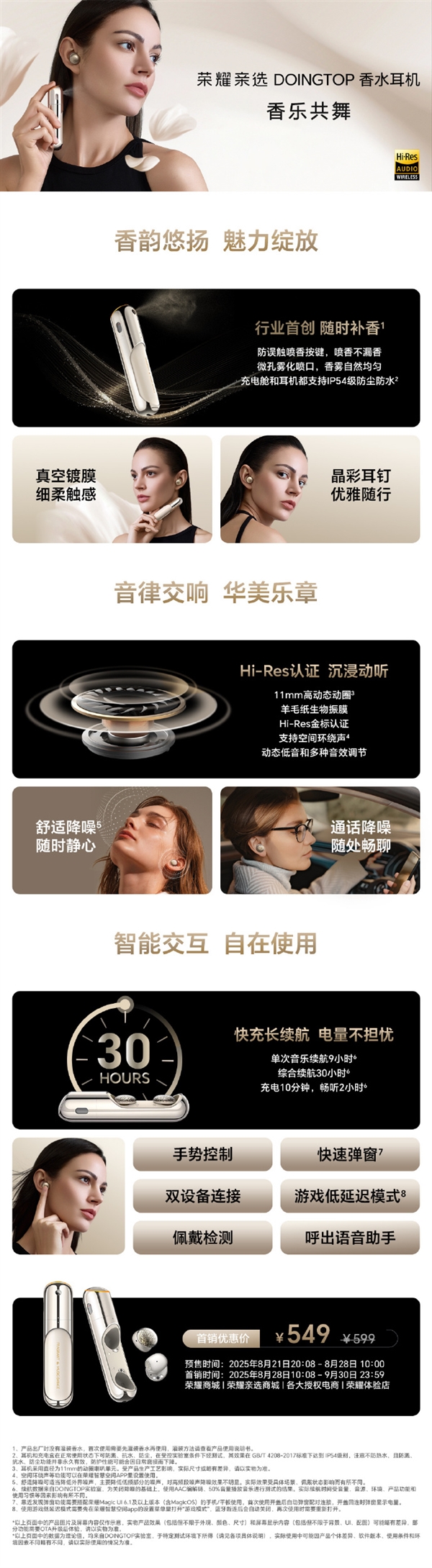 549元！荣耀亲选DOINGTOP香水耳机发布：行业首创可喷香机舱