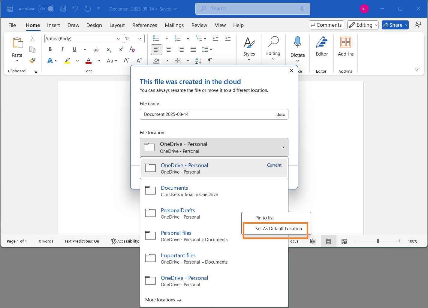微软邀测 Win10 / Win11 版 Word 新特性：新建文档自动保存到云端