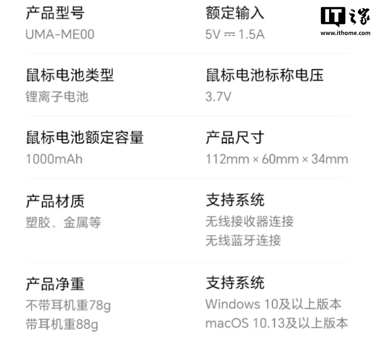 荣耀亲选悦喔无线耳鼠 Pro参数表