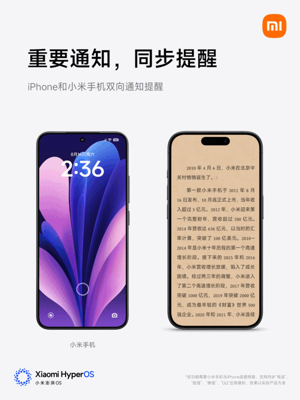 iPhone可直接回复小米手机消息！小米澎湃OS