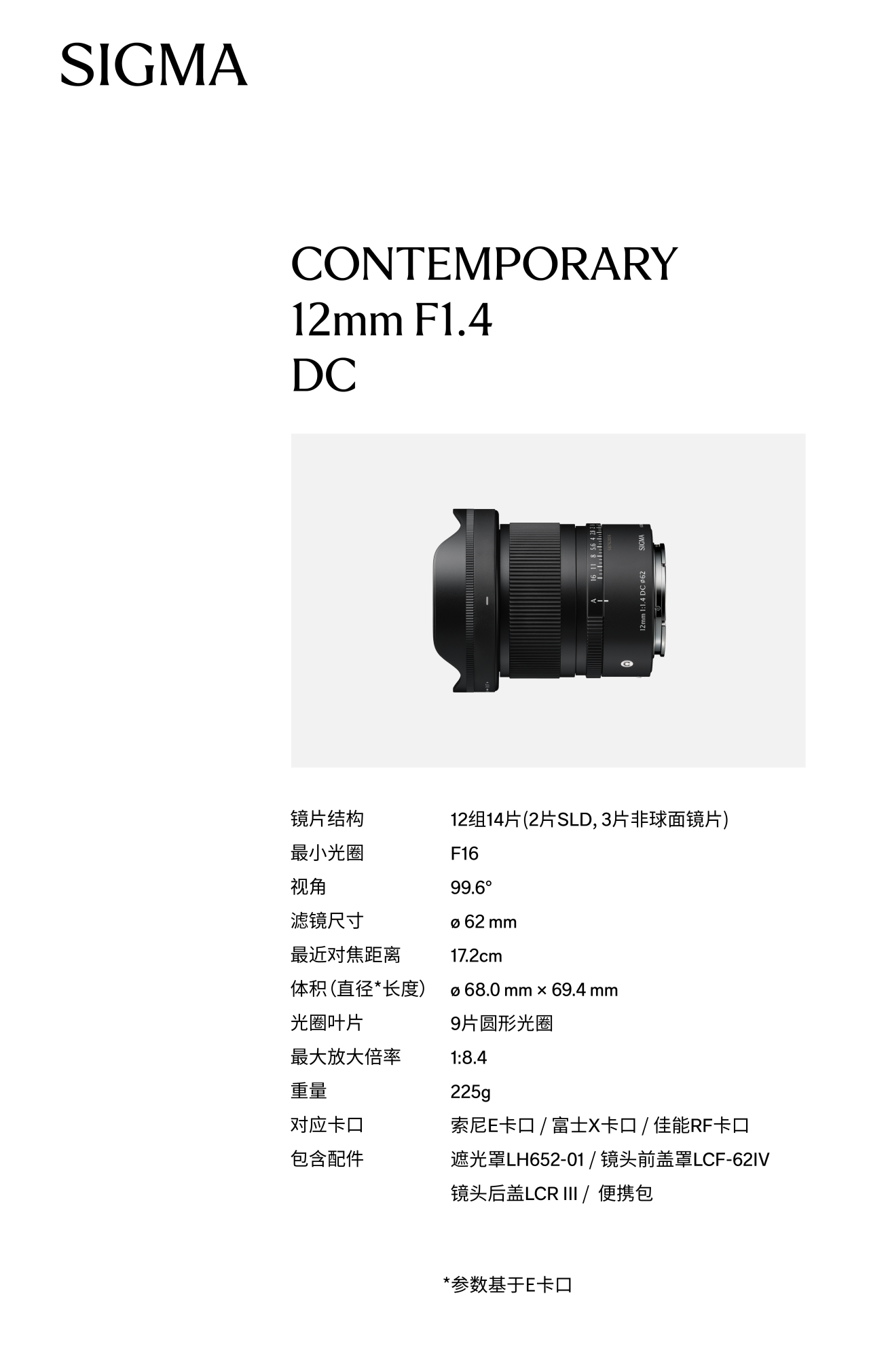 适马12mm F1.4镜头参数示意图