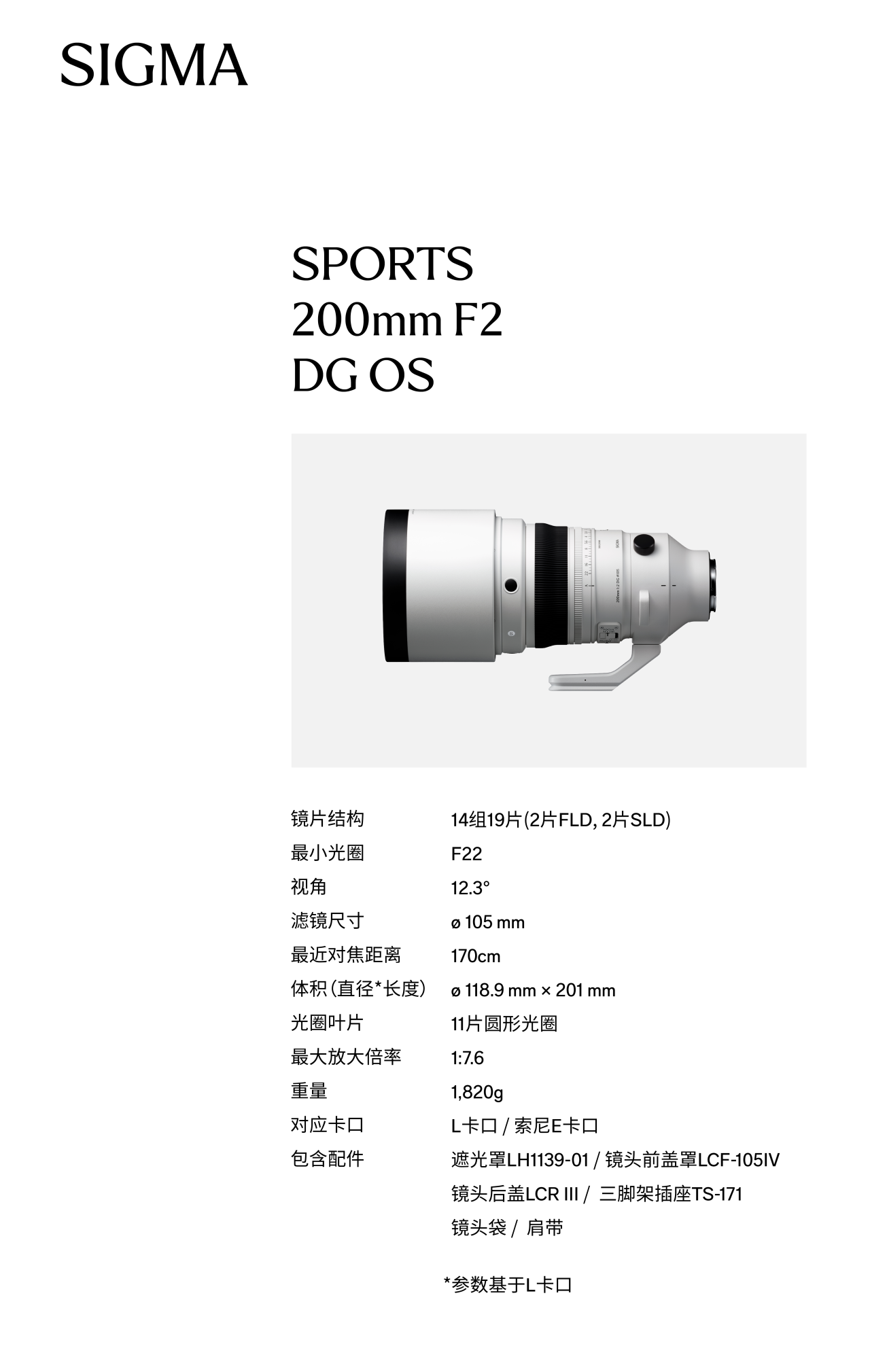 适马200mm F2镜头参数示意图