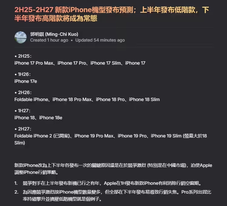 苹果折叠屏 iPhone 或于2025年发布:iPhone 18系列规划曝光