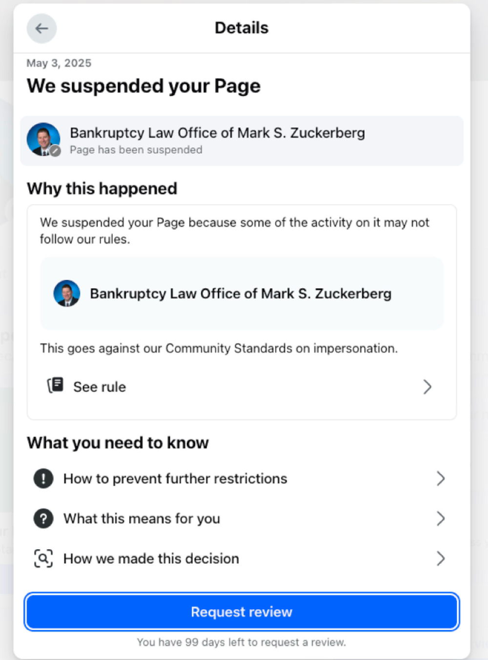 扎克伯格把扎克伯格告了：同名律师起诉 Meta，Facebook 八年封号五次