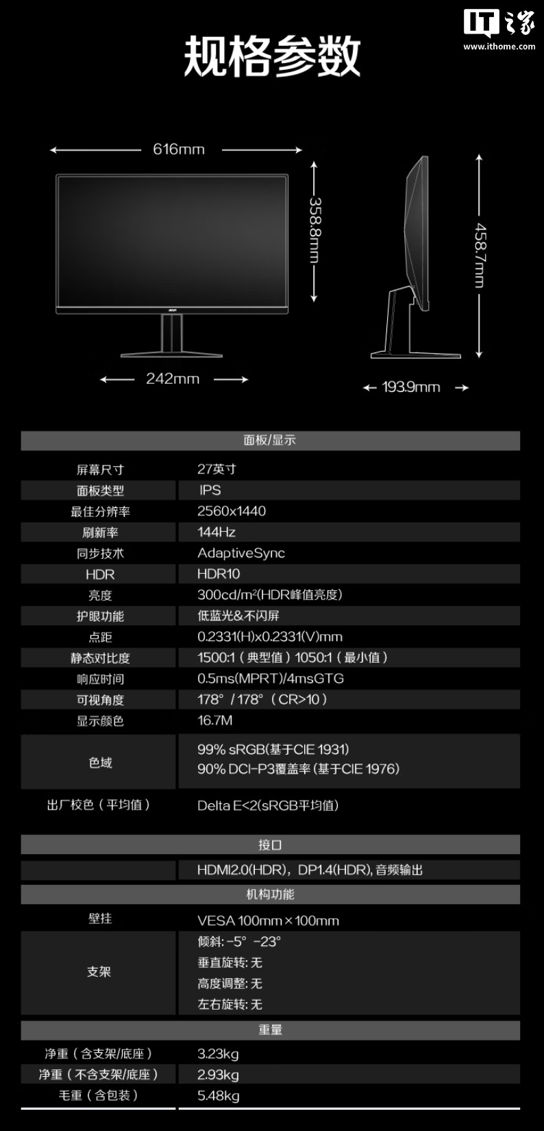 2K 144Hz，749 元 AOC 推出 27 英寸显示器“Q27G51F”