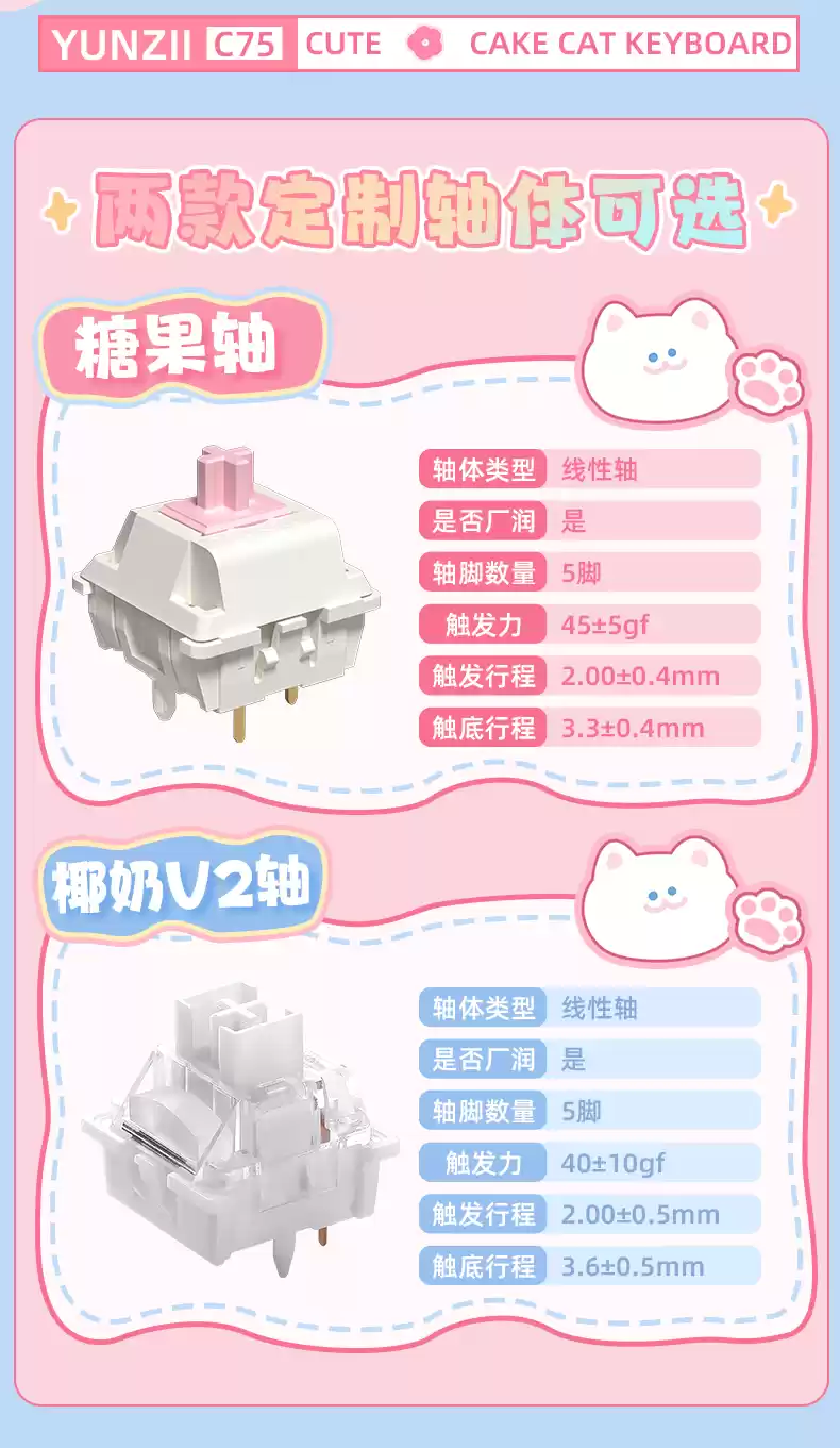 “奶油”硅胶侧裙,键设宇宙 YUNZII 推出 C75 萌系蛋糕机械键盘