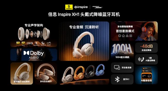 倍思 Inspire 系列三款头戴 / 耳夹 / 入耳式耳机新品发布:Bose 联合研发,799 元起 50dB 降噪