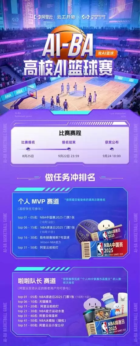 百份超燃好礼迎开学 —— 阿里云 AIBA 高校篮球 AI 赛来啦！