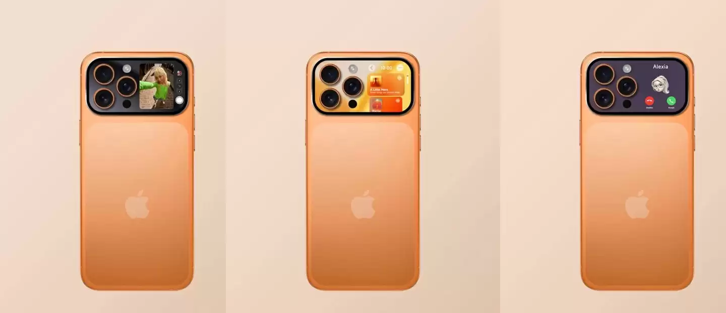 消息源展示配备副屏的苹果 iPhone 17 Air / Pro / Max 手机渲染图,可直观显示天气 / 通知等信息