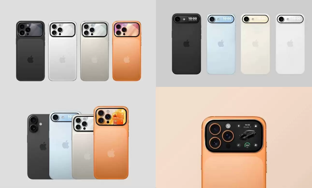 消息源展示配备副屏的苹果 iPhone 17 Air / Pro / Max 手机渲染图,可直观显示天气 / 通知等信息