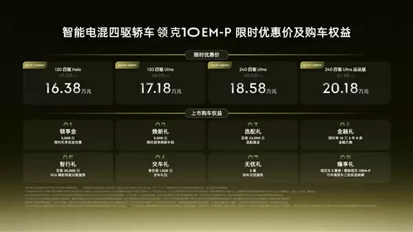 全系标配四驱、激光雷达!领克10 EM-P上市:16.38万起