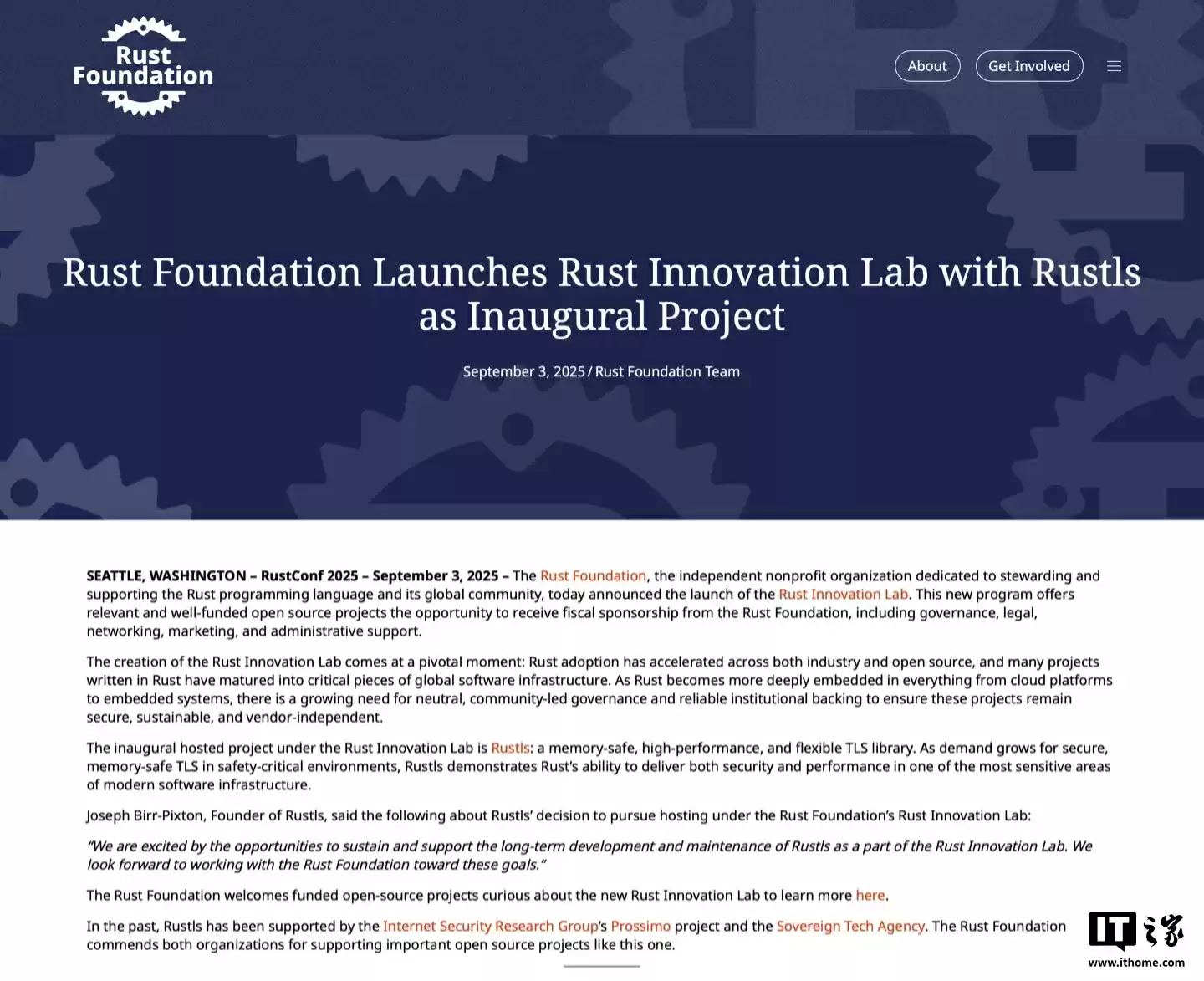 Rust 基金会成立“创新实验室”助力开源发展，首个托管项目为 TLS 库“Rustls”
