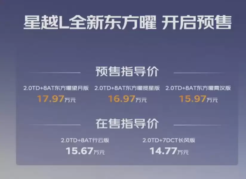 9.97 万元起,吉利全新星瑞 / 星越 L・东方曜汽车预售
