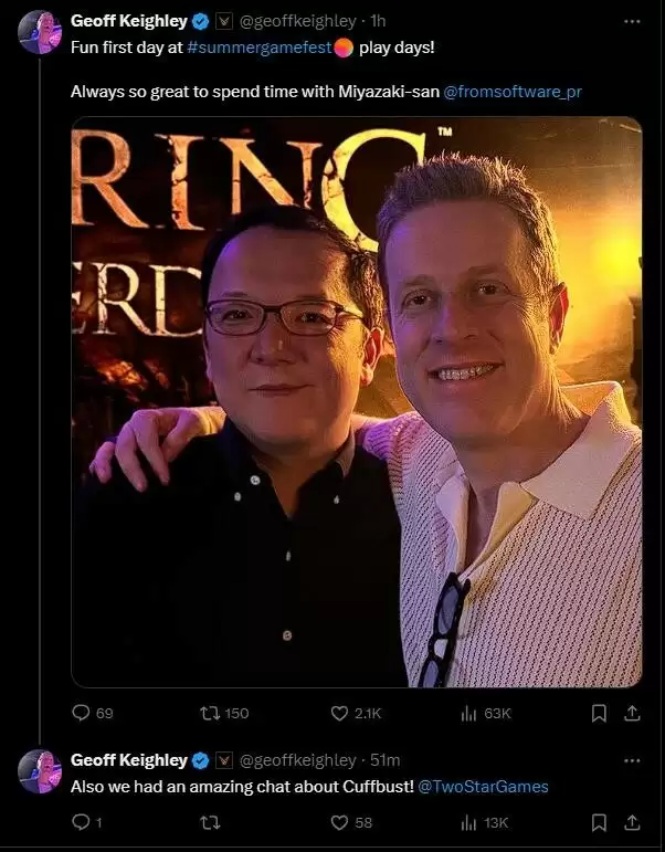 Geoff与宫崎英高夏日合影重现神秘微笑