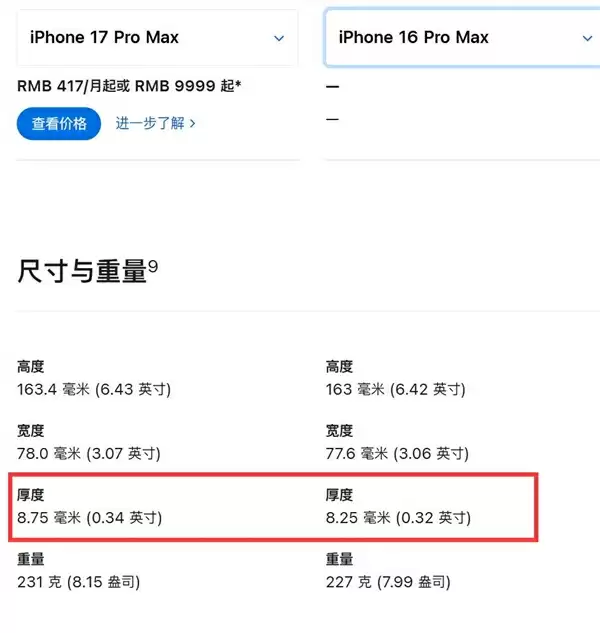 iPhone 17 Pro Max厚度增至8.75mm 博主：国产手机这么做会被批死