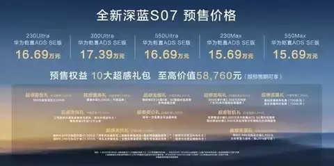 深蓝S07预售开启，五款配置15.69万元起，搭载华为乾崑智驾系统