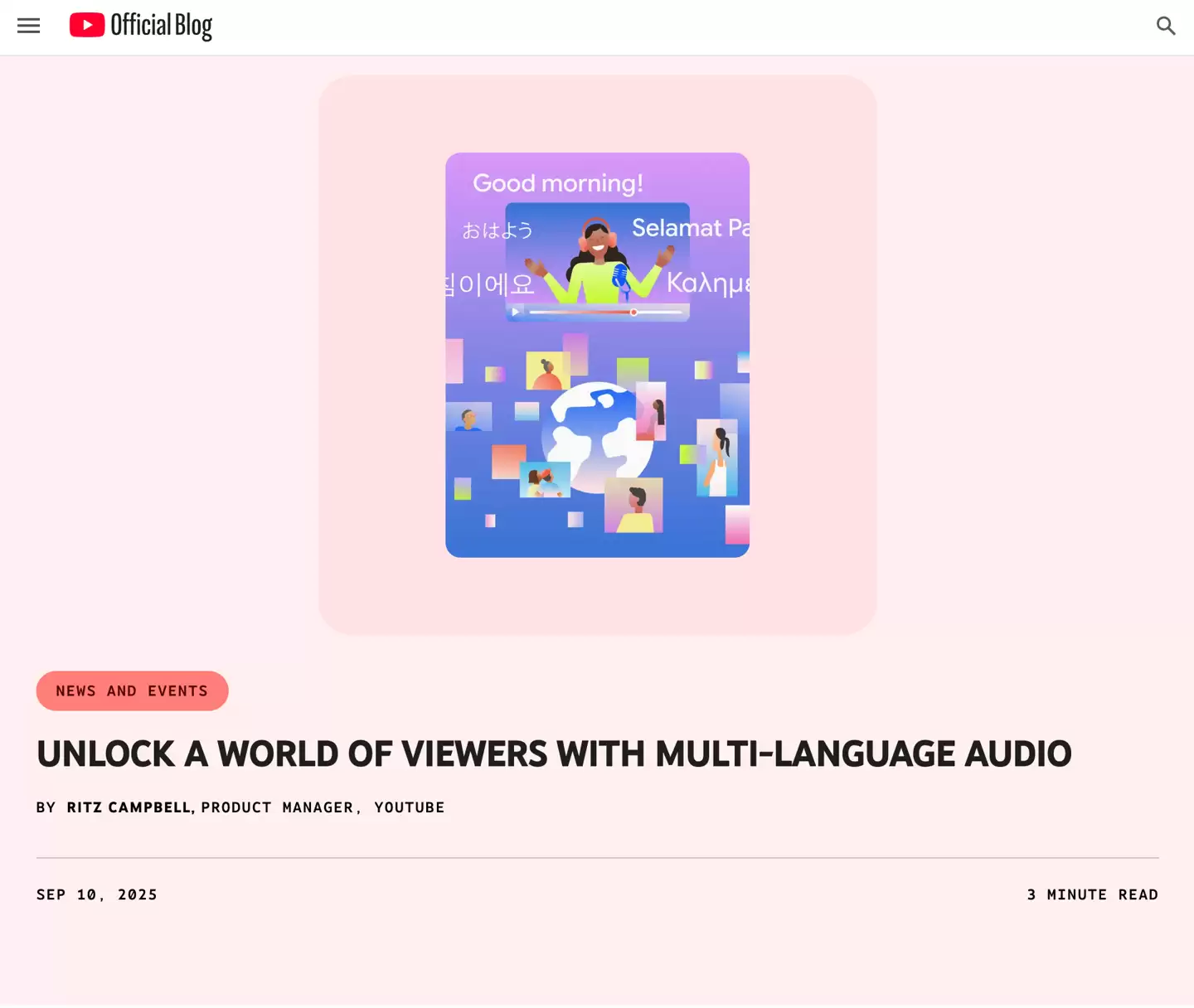 跨越语种障碍，YouTube 全面上线视频多语言配音功能