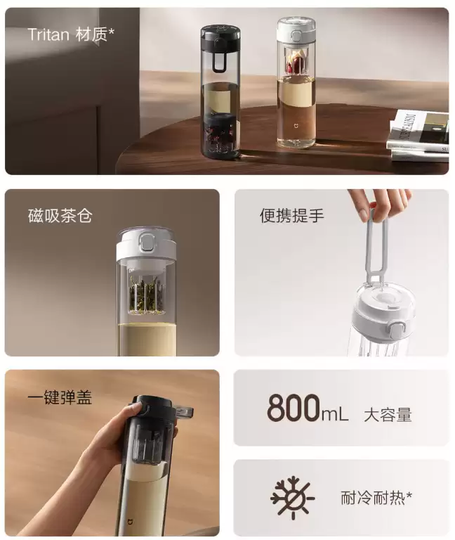 小米推出米家磁吸茶仓杯:一键弹盖、800mL 容量,众筹价 79 元