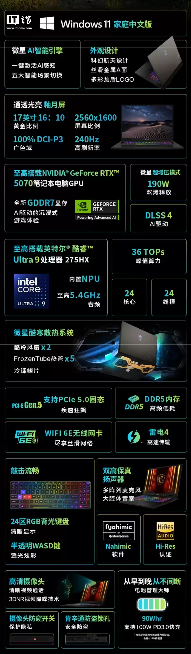 10999 元微星推出神影 17 AI 2025 游戏本:Ultra 9-275HX + 16G + 1T + RTX5070